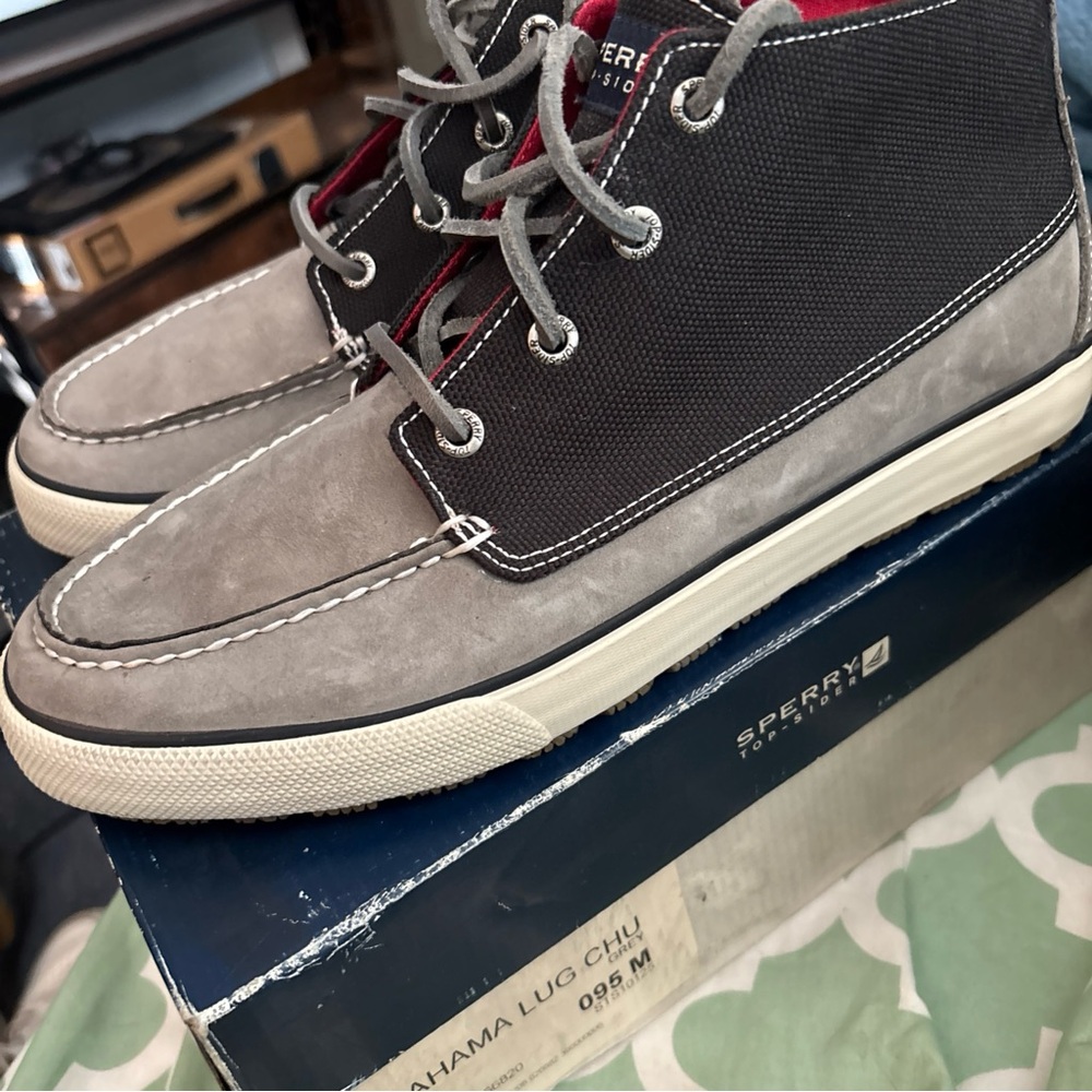 Sperry Top-Sider Gray/Navy Leather/Canvas Chukka Boots, Size 9.5M